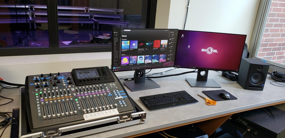 High school broadcasting studio Nick McPherson designed in Burnt Hills, NY, with digital mixing console and dual monitors