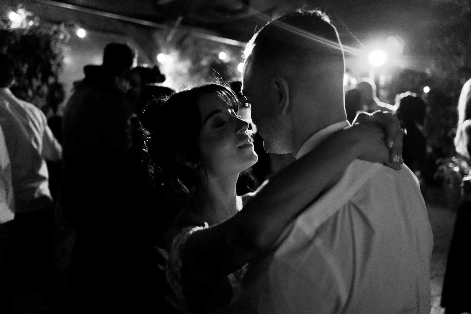 Bride and groom sharing a first dance at their wedding reception